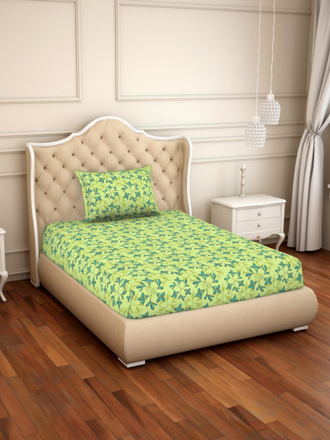 

CORE Designed by SPACES Green Floral 104 TC Cotton 1 Single Bedsheet with 1 Pillow Covers