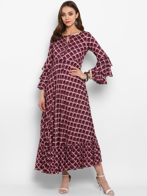 

MBE Women Purple Checked Anarkali Kurta