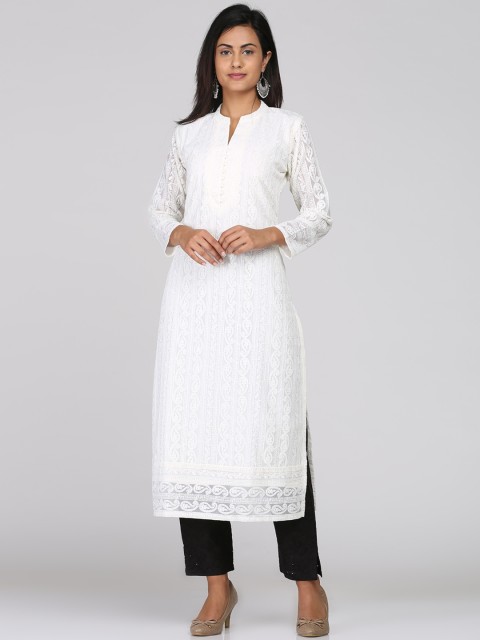 

Soch Women White Embroidered Straight Kurta