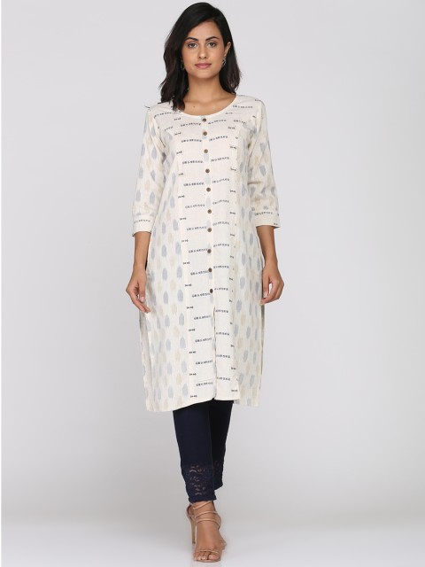 

Soch Women White & Blue Printed Straight Kurta