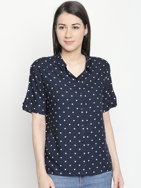 

Honey by Pantaloons Women Navy Blue Printed Shirt Style Top