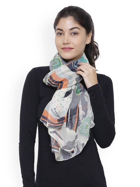 

Citypret Peach-Coloured & Grey Printed Scarf