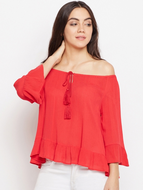 

Oxolloxo Women Red Solid Bardot Top