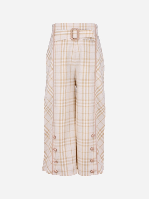 

CUTECUMBER Girls Beige Smart Regular Fit Checked Culottes