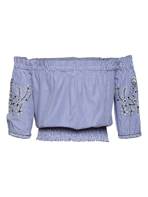 

Oxolloxo Girls Blue & White Striped Bardot Pure Cotton Top