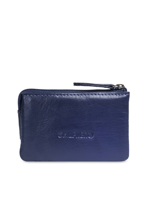

CALFNERO Unisex Blue Solid Leather Zip Around Wallet