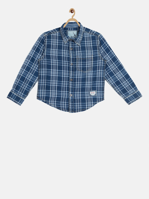 

Blue Giraffe Boys Blue Regular Fit Checked Casual Shirt