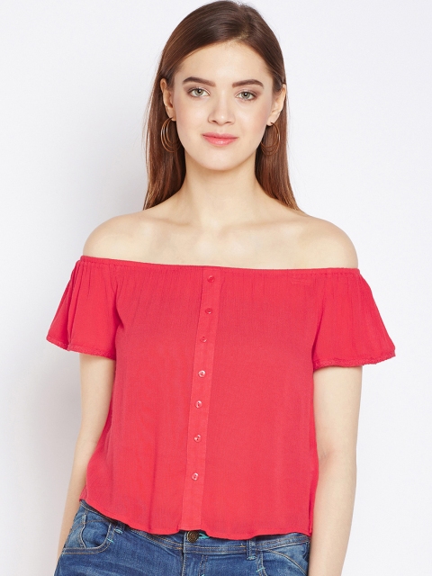 Oxolloxo Women Pink Solid Bardot Top
