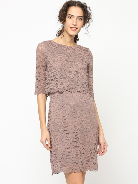 

Gipsy Women Taupe Self Design A-Line Dress