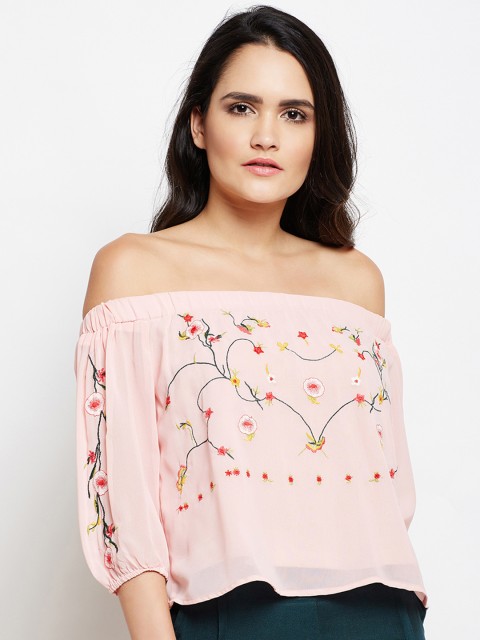 

Oxolloxo Women Pink Printed Bardot Top