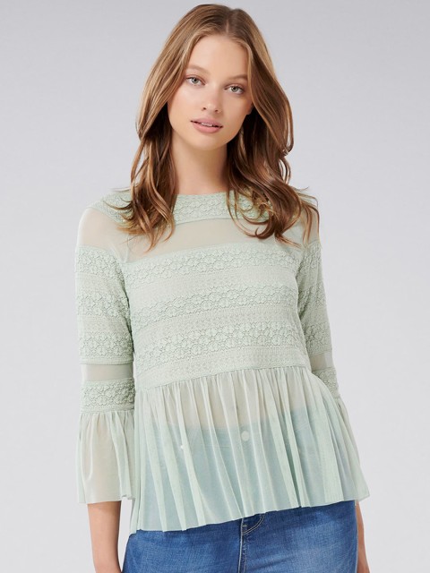 

Forever New Women Green Self Design Peplum Top