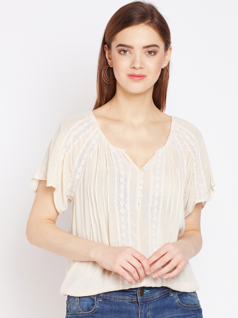 

Oxolloxo Women Beige Self Design Blouson Top