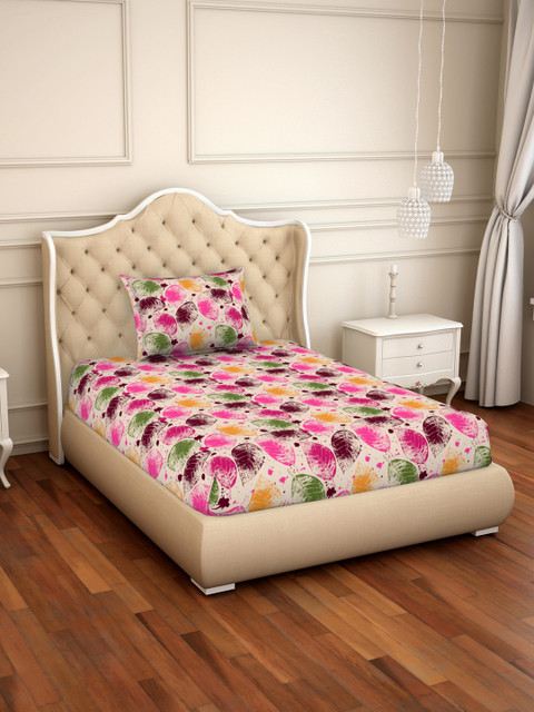

CORE Designed by SPACES Pink & Beige Abstract 104 TC Cotton 1 Single Bedsheet with 1 Pillow Covers