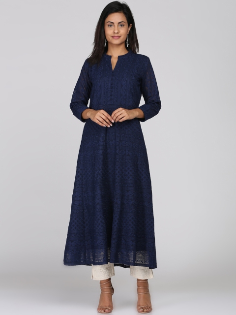 

Soch Women Blue Embroidered A-Line Kurta
