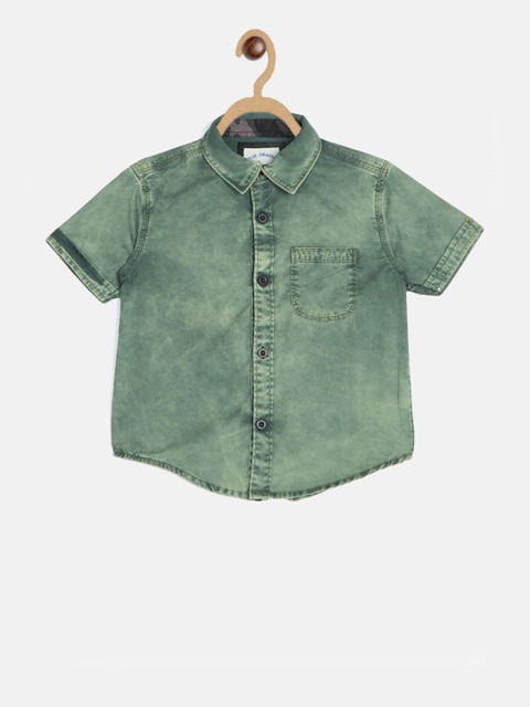

Blue Giraffe Boys Olive Green Regular Fit Faded Casual Shirt