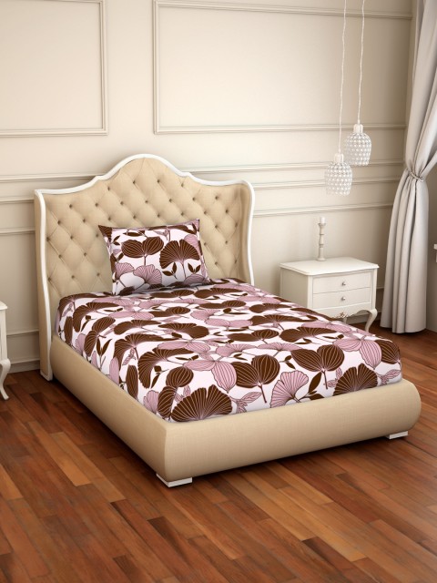 

CORE Designed by SPACES Brown Floral 104 TC Cotton 1 Single Bedsheet with 1 Pillow Covers