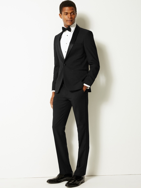 

Marks & Spencer Men Black Slim Fit Solid Formal Trousers