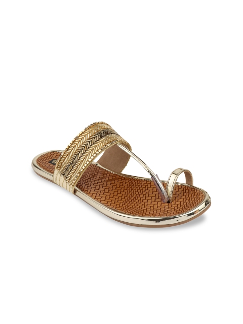 

Shoetopia Women Gold-Toned Embellished One Toe Flats
