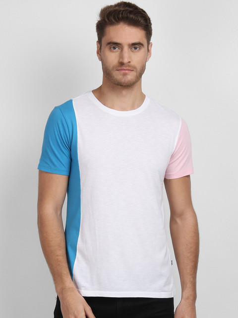 

LA LOFT Men White Colourblocked Round Neck T-shirt