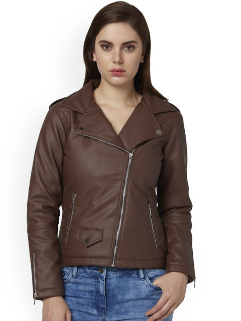 

Park Avenue Women Brown Solid Leather Jacket