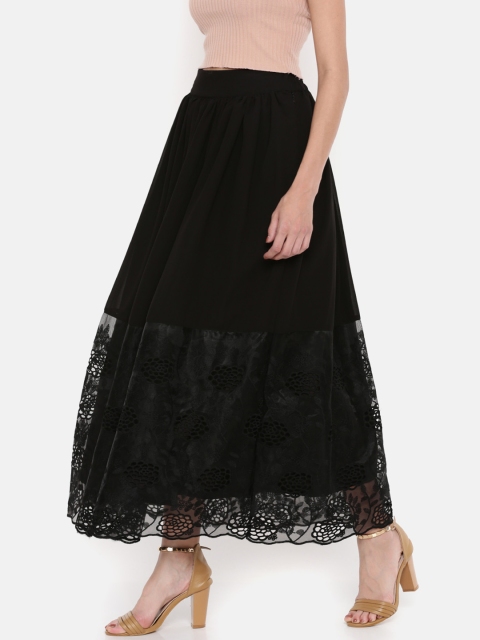 

De Moza Women Black Solid Flared Maxi Skirt
