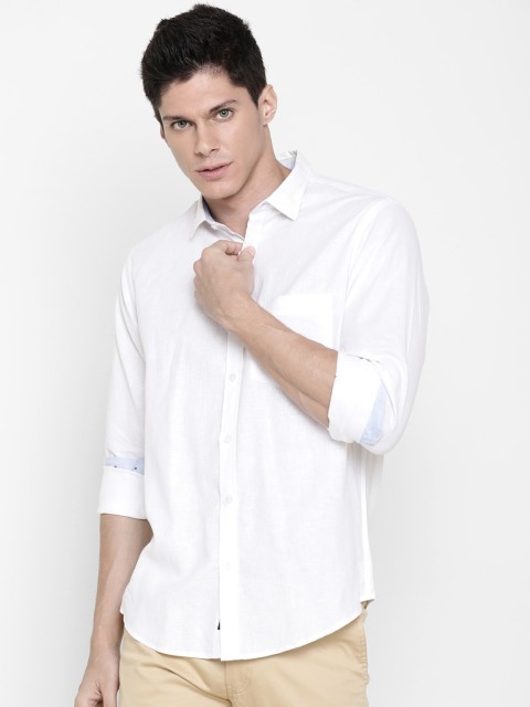 

CAVALLO by Linen Club Men White Regular Fit Solid Linen Casual Shirt