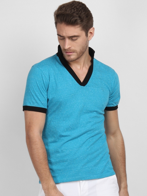 LA LOFT Men Blue Printed Polo Collar T-shirt