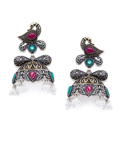 

PANASH Silver-Plated Peacock Shaped Jhumkas