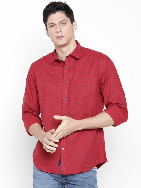 

CAVALLO by Linen Club Men Cotton Linen Red Regular Fit Printed Casual Shirt