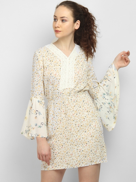

LA LOFT Women Off-White Printed Blouson Dress