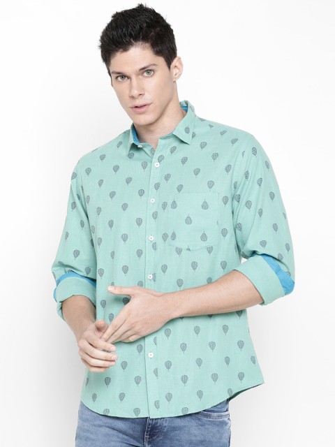 

CAVALLO by Linen Club Men Green Regular Fit Printed Linen Casual Shirt