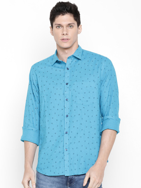 

CAVALLO by Linen Club Men Cotton Linen Blue Regular Fit Printed Casual Shirt
