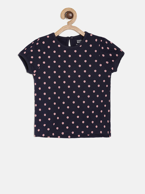 

MINI KLUB Girls Navy Blue Printed Pure Cotton Top