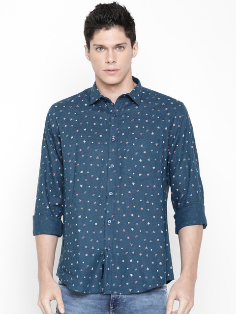 

CAVALLO by Linen Club Men Cotton Linen Teal Regular Fit Printed Casual Shirt