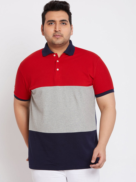 

bigbanana Plus Size Men Multicoloured Colourblocked Polo Collar T-shirt, Multi