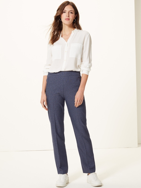 

Marks & Spencer Women Navy Blue Regular Fit Solid Regular Trousers