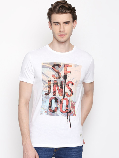 

SF JEANS by Pantaloons Men White Printed Round Neck T-shirt