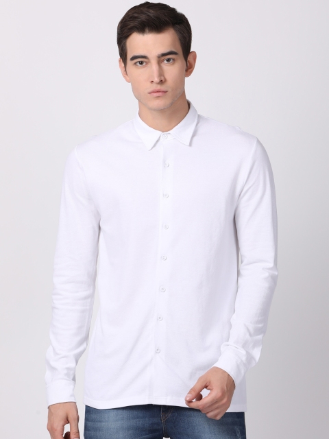 Blue Saint Men White Slim Fit Solid Knitted Casual Shirt