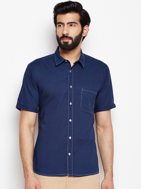 

Oxolloxo Men Navy Blue Regular Fit Solid Casual Shirt