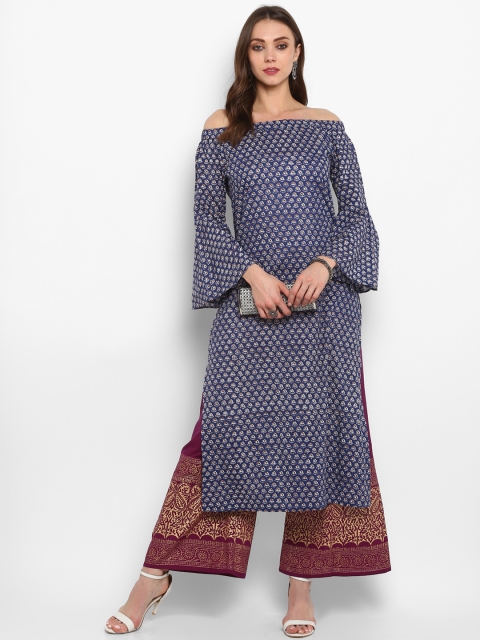 

MBE Women Blue Printed Straight Kurta