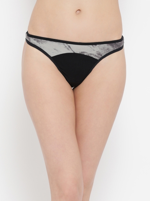 

Clovia Women Black & Grey Self Design ThongsPN3103P13XL