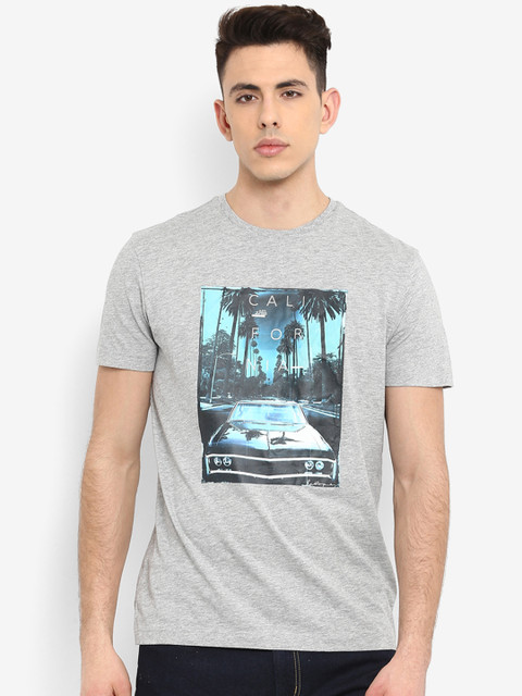 

Red Tape Men Grey Melange Printed Round Neck T-shirt