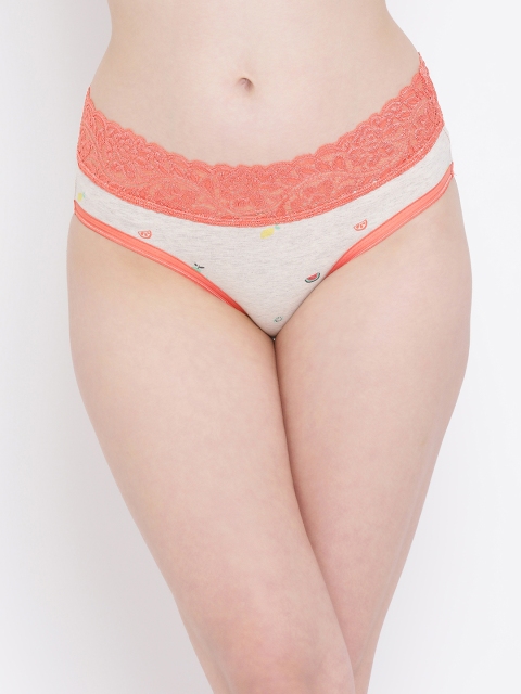 

Clovia Women Off White & Orange Self Design Hipster Briefs PN3137P18XL