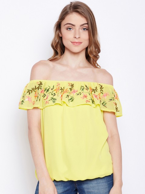

Oxolloxo Women Yellow Embroidered Bardot Top