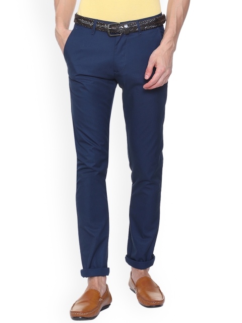 

V Dot Men Blue Slim Fit Self Design Regular Trousers