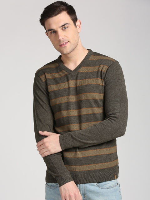 

Peter England Casuals Men Olive Green Striped Sweater