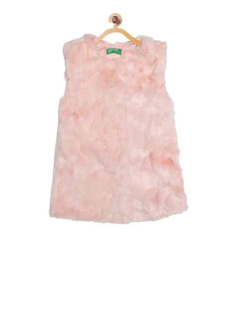 

United Colors of Benetton Girls Pink Fur Sleeveless Jacket
