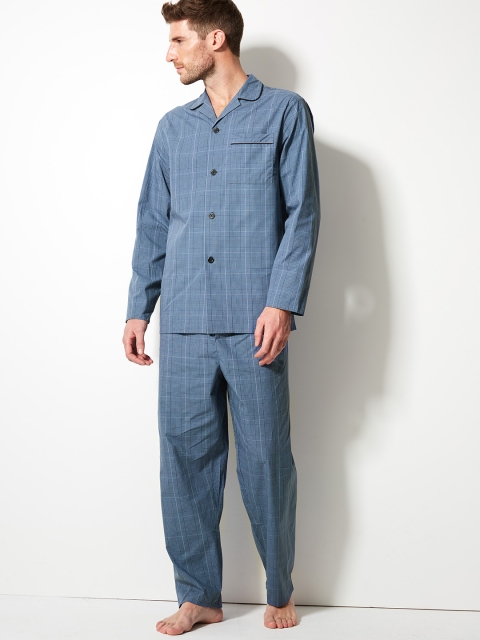 

Marks & Spencer Men Blue Checked Night suit T074649BLUE MIX