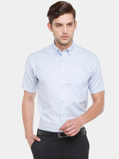 

Double Two Men Blue Slim Fit Solid Formal Shirt