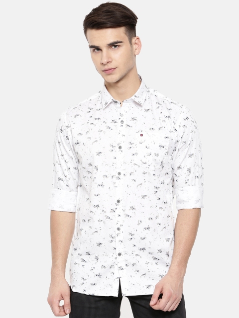 

COOL COLORS Men White & Grey Slim Fit Printed Casual Shirt